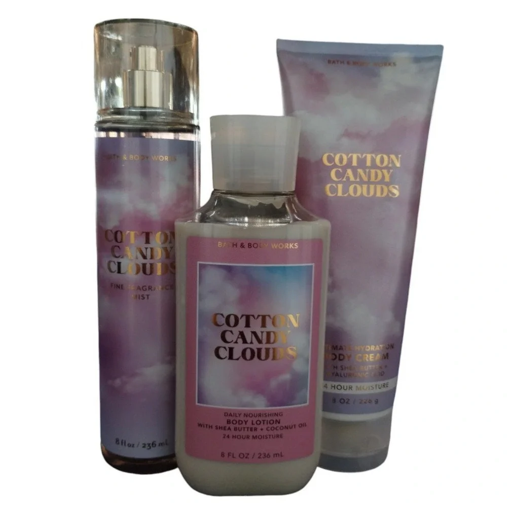 Bath and Body Works Seasonal/Discontinued COTTON CANDY CLOUDS 3PCS‎ Bundle